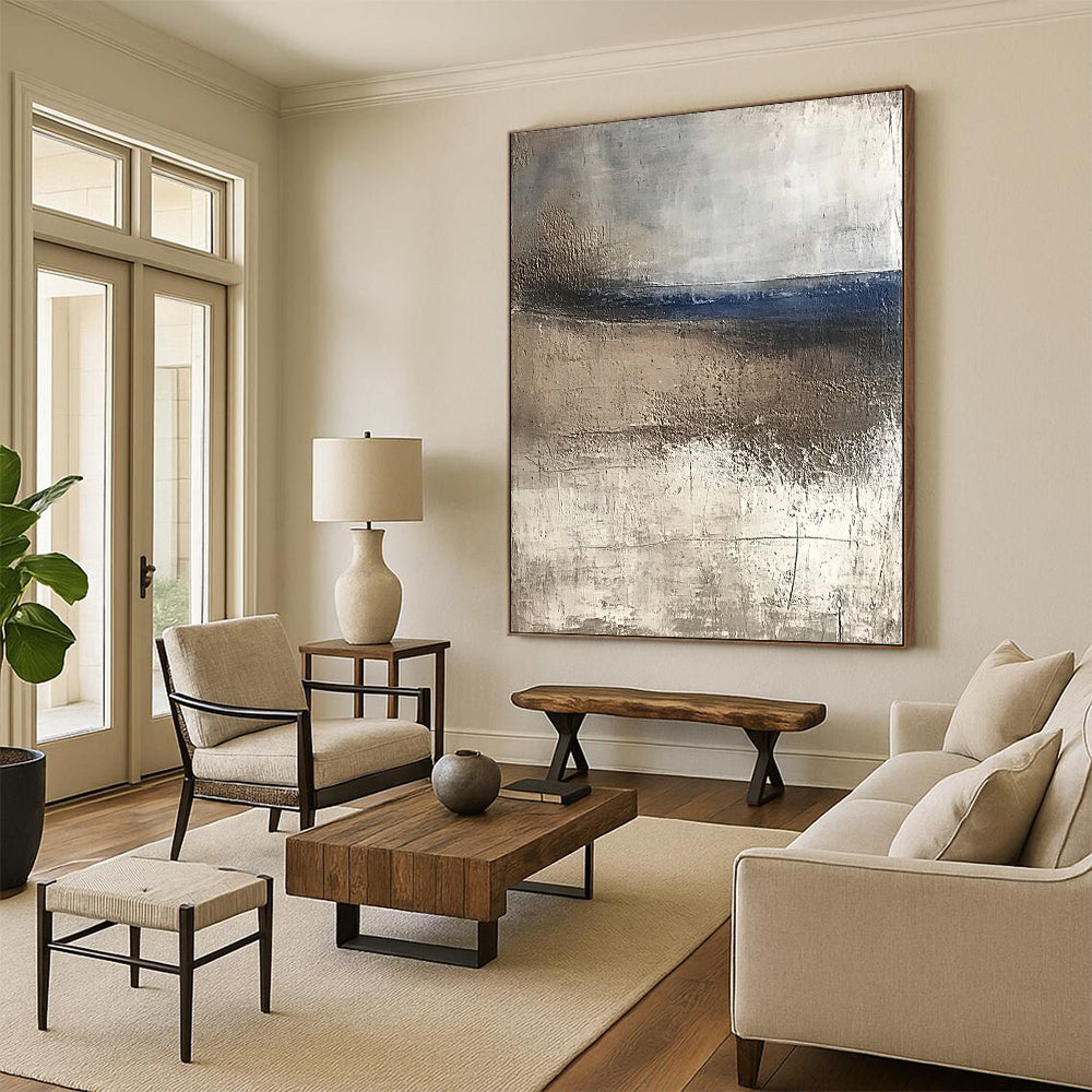 Modern Art Absract Gray and Brown Abstract Textured Landscape Painting For Sale HS120