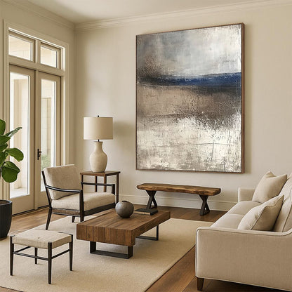 Modern Art Absract Gray and Brown Abstract Textured Landscape Painting For Sale HS120