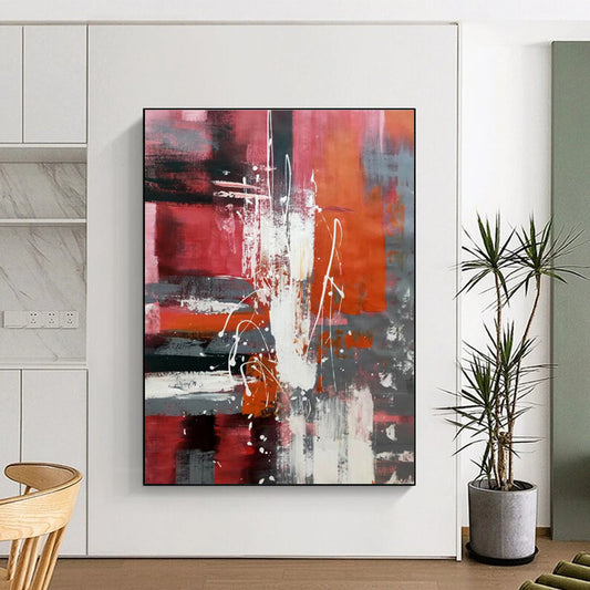 Oversized Abstract Wall Art Red, Orange & Gray Energetic Abstract Art HS400