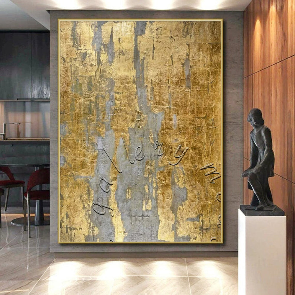 Unique Abstract Art Gold and Gray Textured Abstract Painting HS606