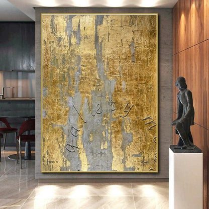 Unique Abstract Art Gold and Gray Textured Abstract Painting HS606