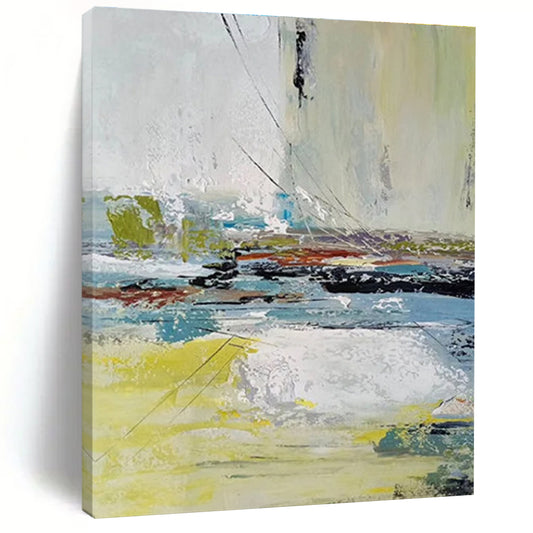 Large Contemporary Wall Art Yellow, Blue & Multicolor Textured Abstract, Modern Art Acrylic HS220