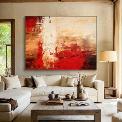 Gaint Canvas Art Red & Beige Textured Abstract, Oversized Abstract Wall Art HS460