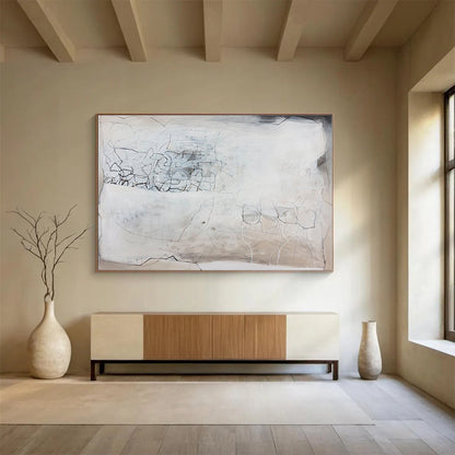 Gray, Beige, Black Abstract Line Art Acrylic Painting WB025