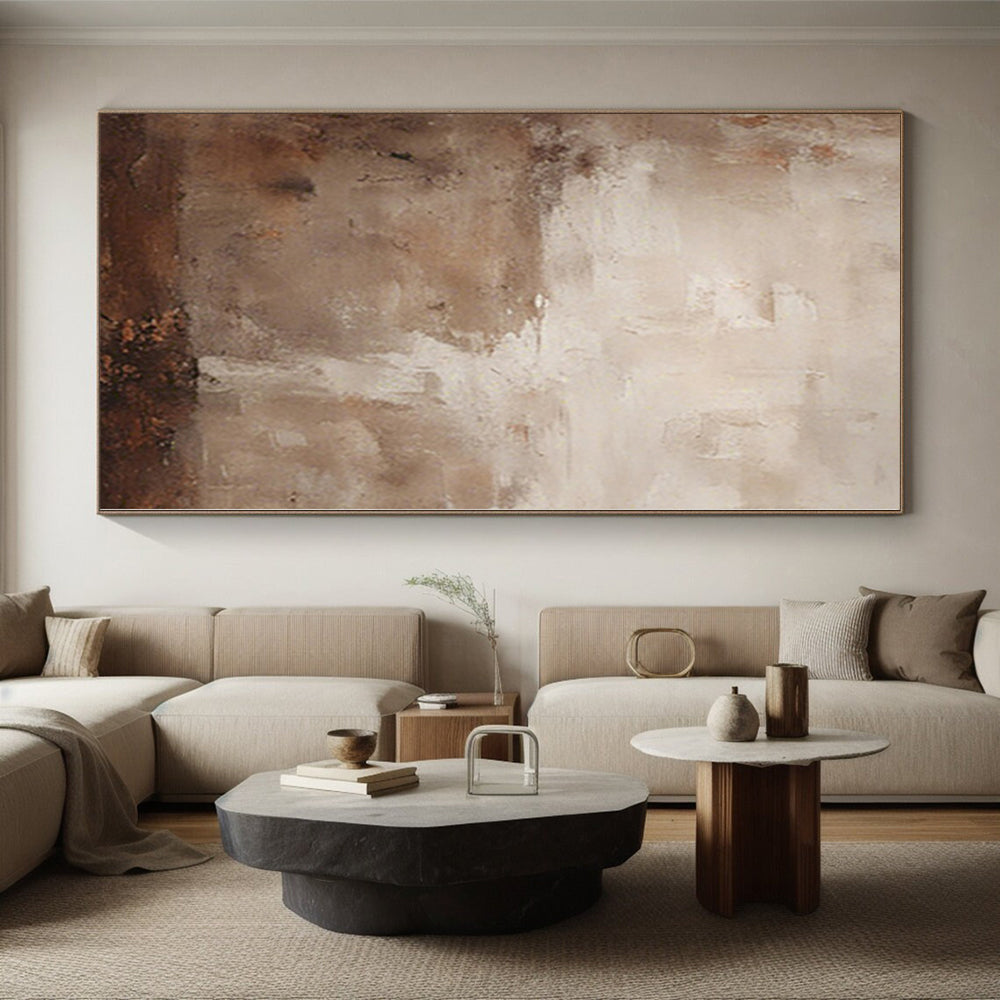 Hand-Painted Beige and Brown Abstract Textured Painting For Sale HS070