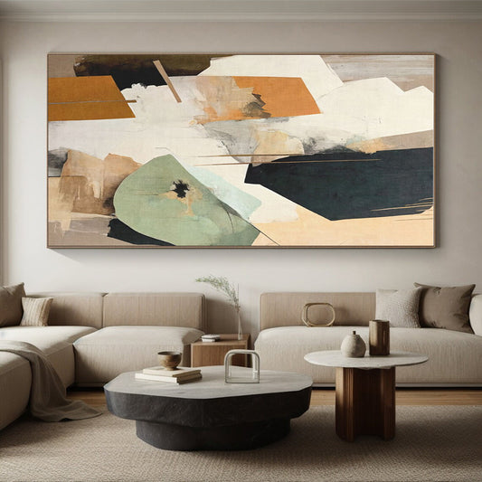 Oversized Abstract Wall Art Geometric and Organic Shapes in Warm Neutrals HS580