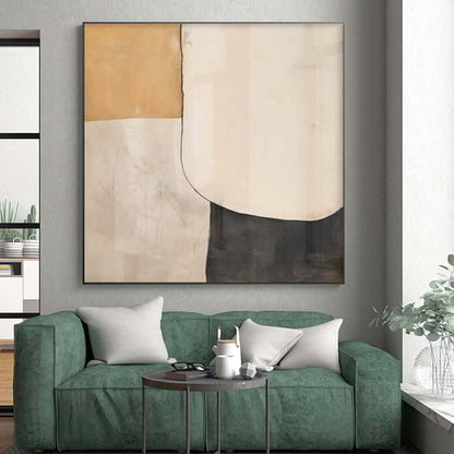 Hand Painted Art Beige, Black, and White Organic Abstract Art HS668