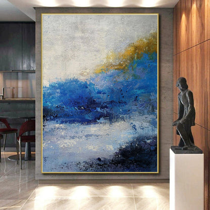 Gaint Canvas Art Blue & Yellow Textured Abstract, Oversized Abstract Wall Art HS423