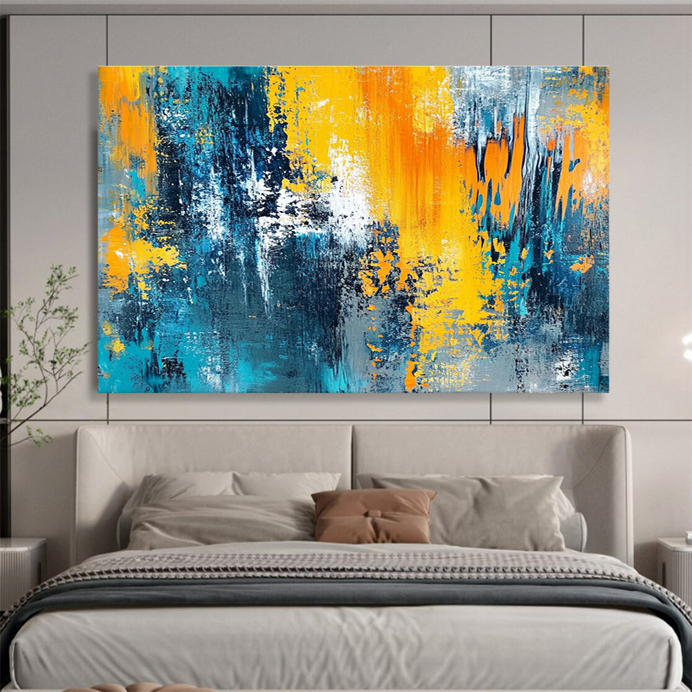 Big Size Blue, Orange, Yellow, and Gray Textured Abstract Art WB267