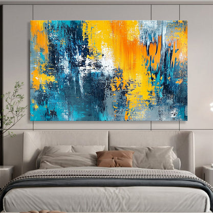Big Size Blue, Orange, Yellow, and Gray Textured Abstract Art WB267