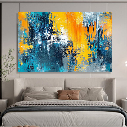Big Size Blue, Orange, Yellow, and Gray Textured Abstract Art WB267