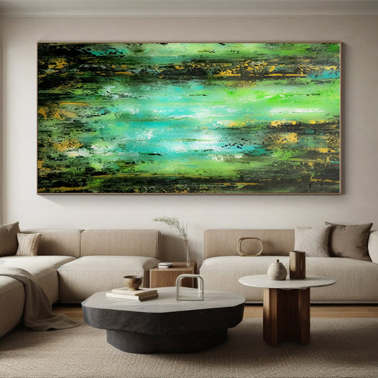 Acrylic Modern Art Paintings Green, Teal, and Gold Textured Abstract Art HS728