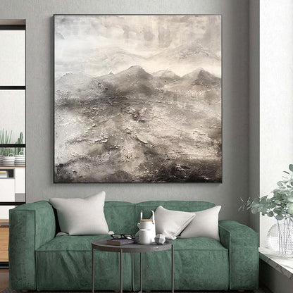 Hand-Painted Gray & White Textured Mountain Abstract, Acrylic Modern Art Painting HS251
