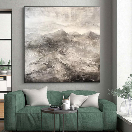 Hand-Painted Gray & White Textured Mountain Abstract, Acrylic Modern Art Painting HS251