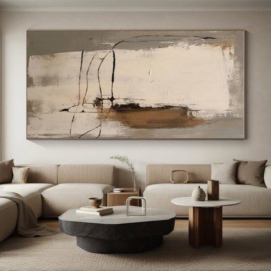 Hand Painting with Gray, Beige, Black and Brown Colors, Abstract Geometric Theme HS483