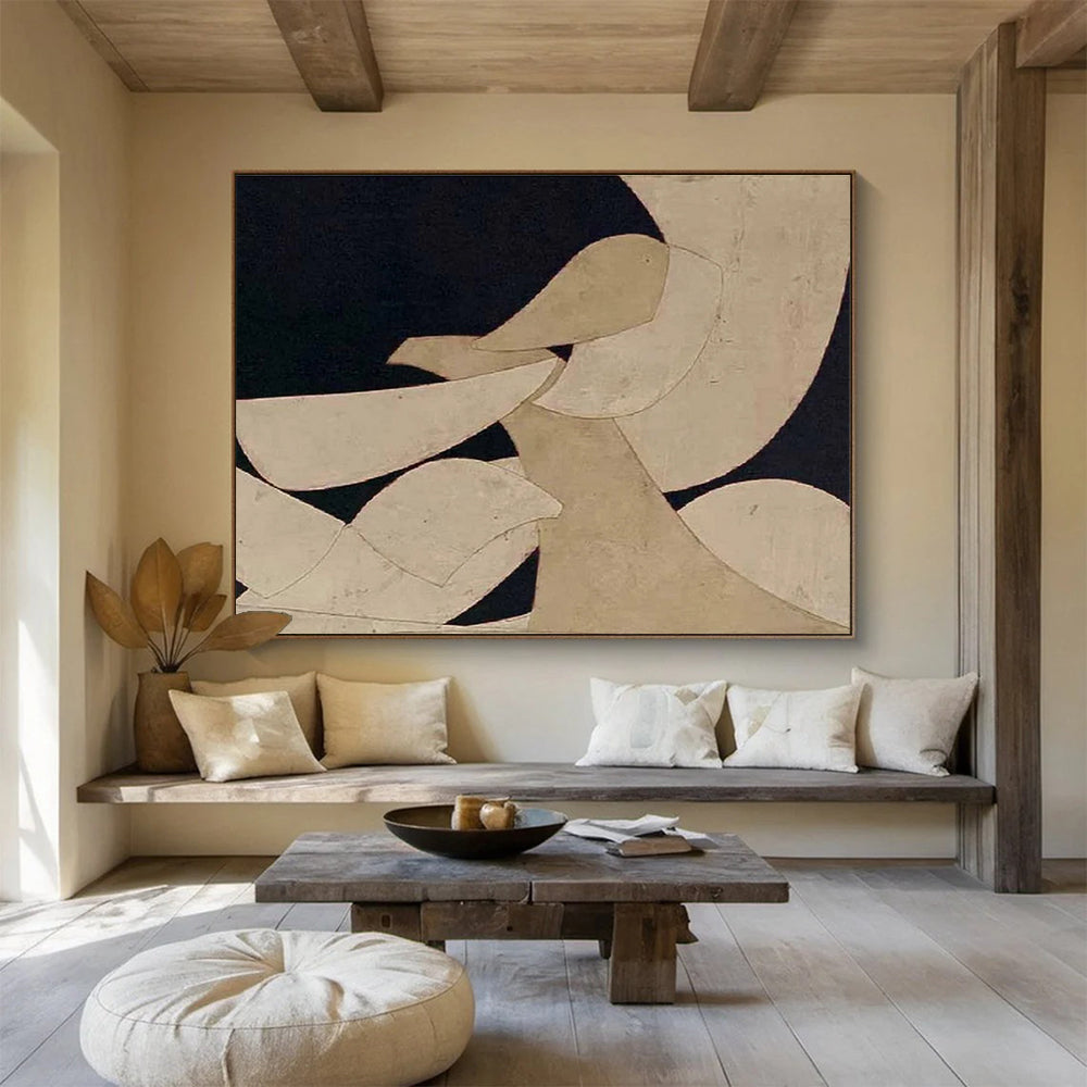 Big Size Beige and Black Geometric Abstract Art WB223