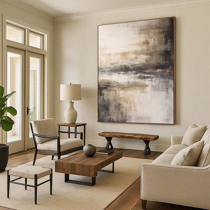 Hand Painted Art Beige & Gray Textured Abstract, Acrylic Modern Art Painting HS264