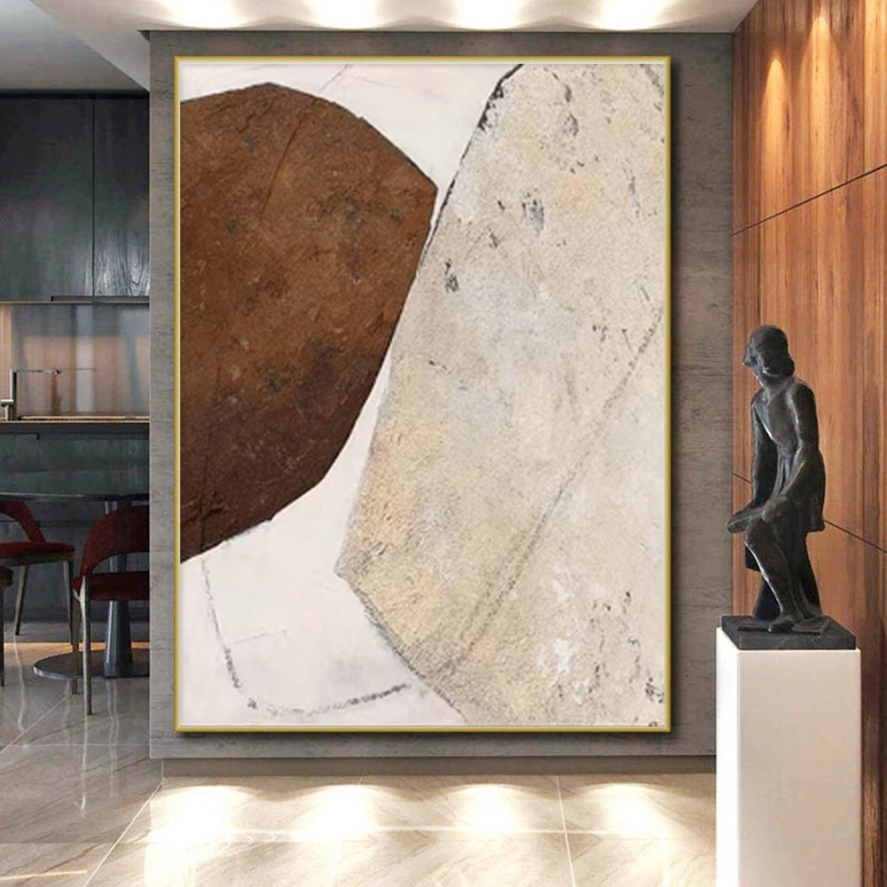 Handmade Art Brown & Beige Textured Abstract, Minimalist Canvas Art HS338