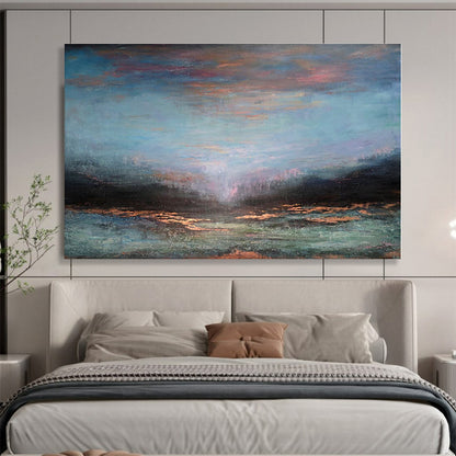 Big Size Blue, Pink and Bronze Abstract Landscape Painting WB141
