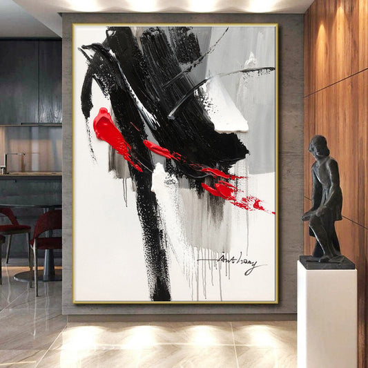 Cool Abstract Paintings Black, White, and Red Dynamic Abstract Painting On Canvas HS793