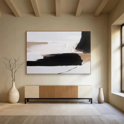 Modern Art Abstract Paintings: Black White and Beige Textured Abstract Painting WB355