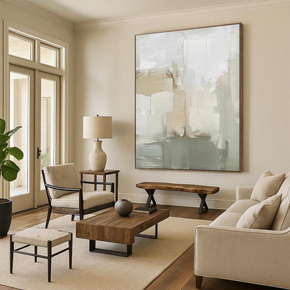 Handmade Art Beige & Gray Textured Abstract, Minimalist Canvas Art HS449