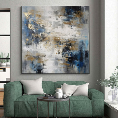 Cool Abstract Paintings Blue, Gray, and Gold Textured Abstract Art HS746