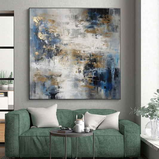 Cool Abstract Paintings Blue, Gray, and Gold Textured Abstract Art HS746