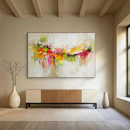 Huge Size Multicolored (Pink, Orange, Green, Yellow) Abstract Textured City - Acrylic Painting WB298
