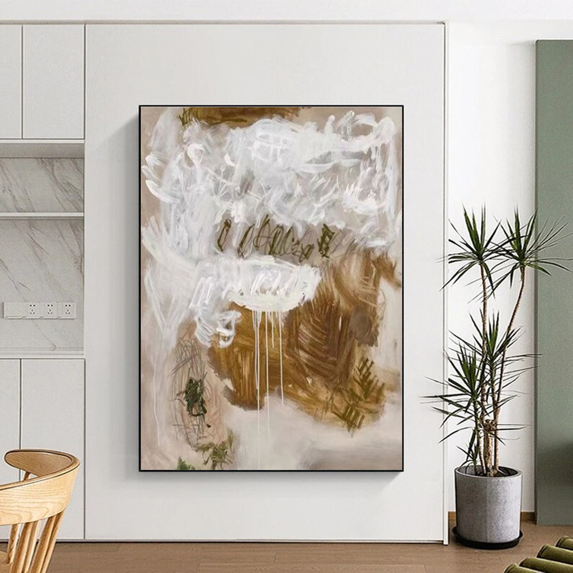 Acrylic Modern Art Paintings Brown, White, and Green Abstract Art HS675