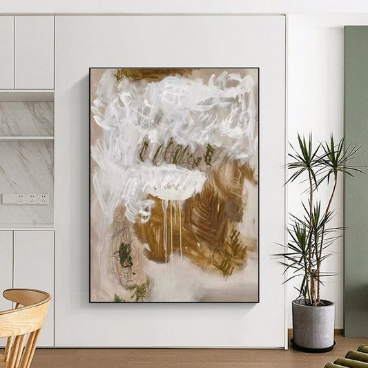 Acrylic Modern Art Paintings Brown, White, and Green Abstract Art HS675