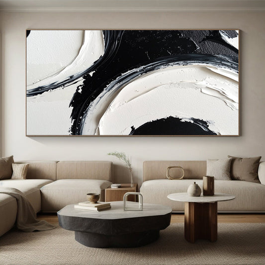 Modern Art Absract Black and White Abstract Textured Painting For Sale HS127