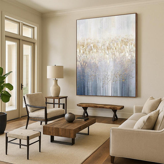 Handmade Art Oversized Abstract Wall Art with Gold, Gray, White Textures - Acrylic Modern Art Painting HS512