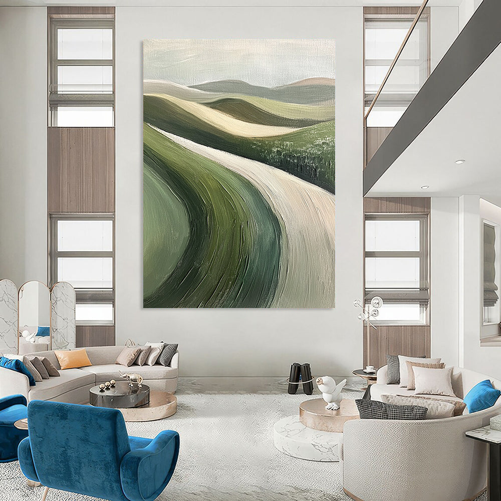 Green, Beige Abstract Landscape Art For Living Room and Sunroom WS438