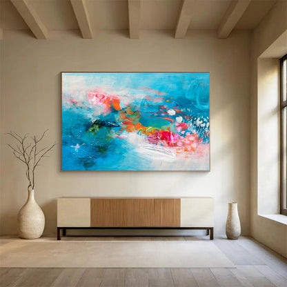 Blue, Pink, Orange Abstract Fluid Acrylic Painting WB022