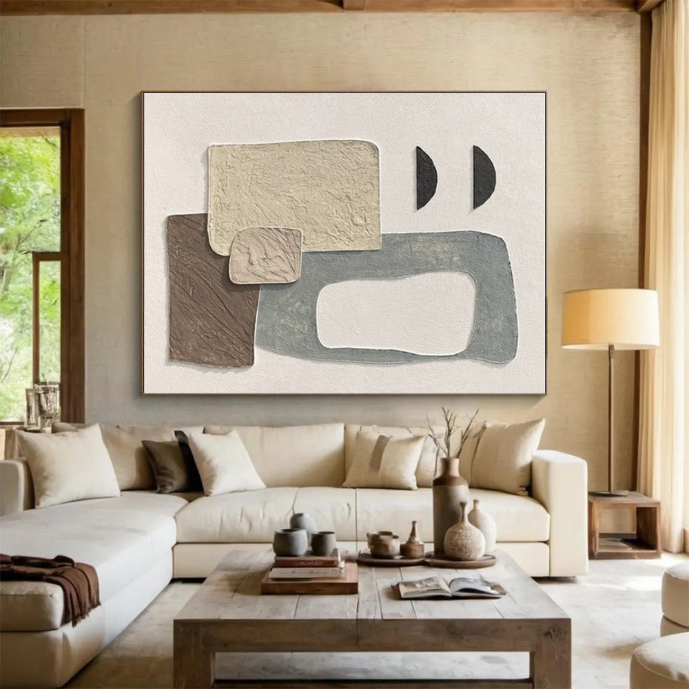 Hand-Painted Textured Neutral Shapes Abstract Art, Paintings For House HS556