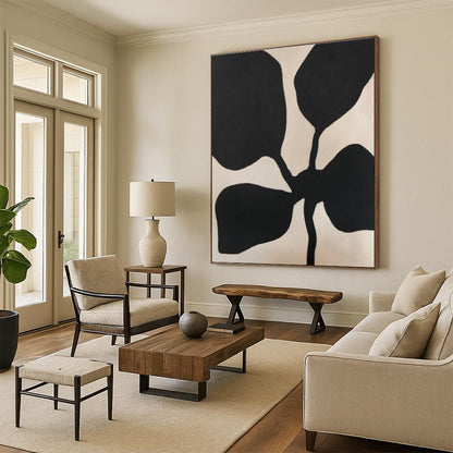 Hand Painted Art Black and Beige Floral Abstract Art HS641