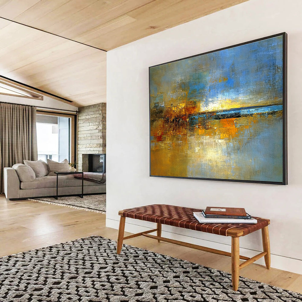 Extra Large Size Blue, Gold, and Multi - Colored Abstract Cityscape - Acrylic Painting WB271