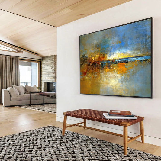 Extra Large Size Blue, Gold, and Multi - Colored Abstract Cityscape - Acrylic Painting WB271