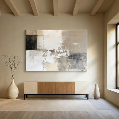 Big Size Beige, Gray and Black Abstract Textured Painting WB111