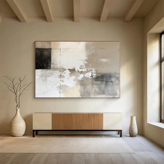 Big Size Beige, Gray and Black Abstract Textured Painting WB111