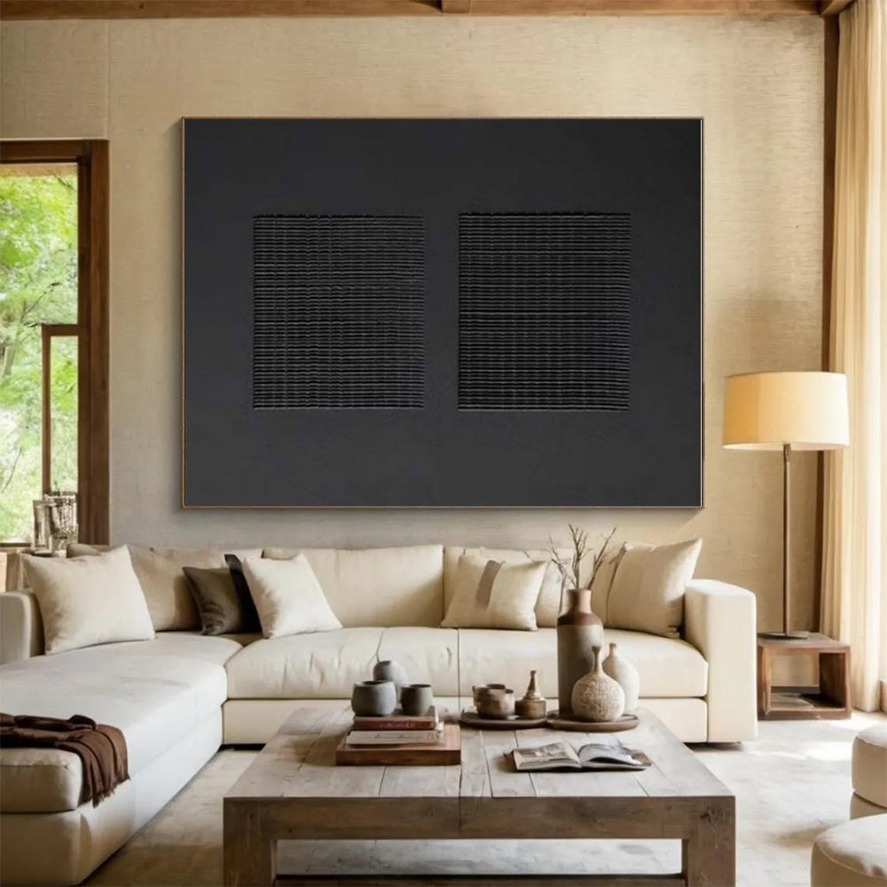 Unique Abstract Art Black Textured Abstract, Large Contemporary Wall Art HS330