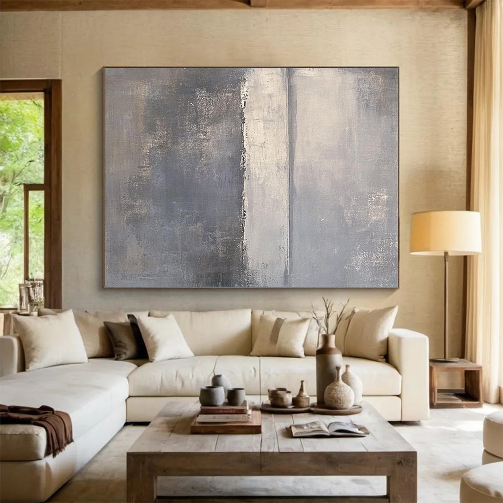 Hand Painted Art Gray Abstract Misty Landscape Painting For Sale HS113