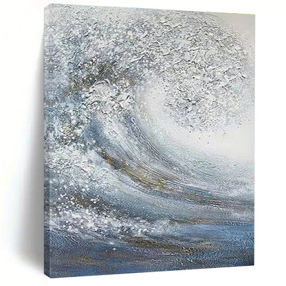 Hand Painted Art Blue & White Textured Wave Abstract, Acrylic Modern Art Painting HS258