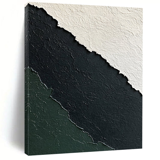 Hand-Painted Black, White, and Green Textured Layered Abstract Art HS181