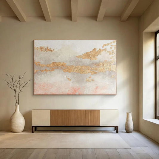 Oversized Canvas Art Gold, Pink and Gray Abstract Textured Painting WB106