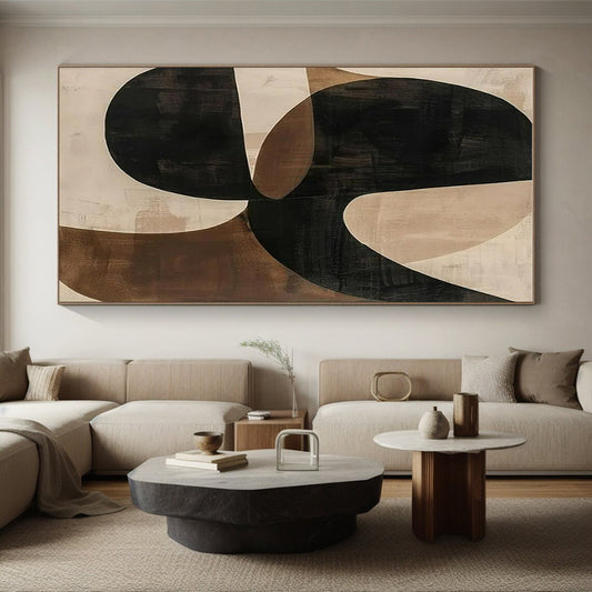 Hand Painted Art Black, Brown, and Beige Geometric Abstract Composition HS600