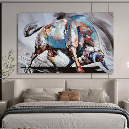 Purple, Blue, Gold Abstract Bull Art For Sale WB404