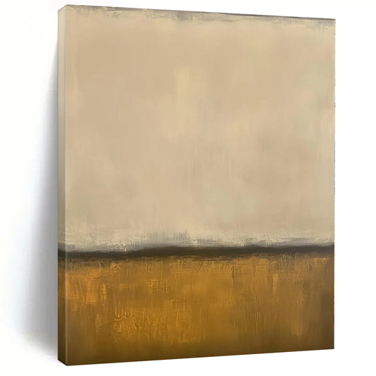 Hand-Painted Beige and Gold Abstract Minimalist Painting For Sale HS053