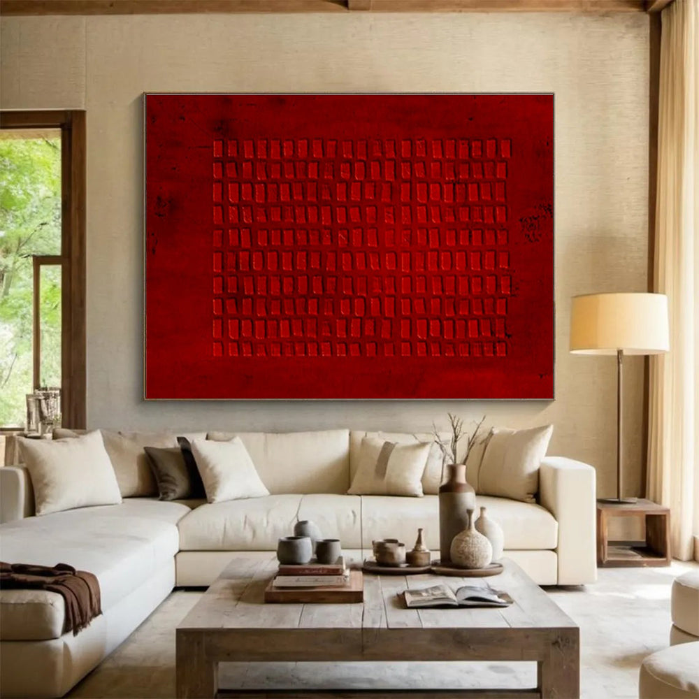 Red Grid Abstract Minimalist Art For Sale WB382